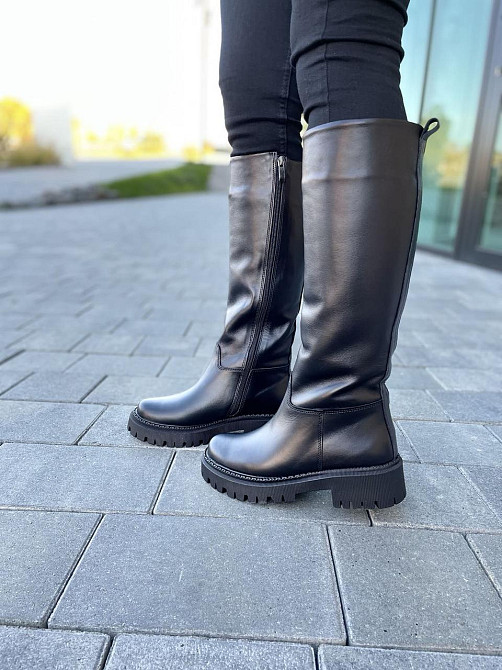 Чоботи жіночі Львів чорні натуральна шкіра зима высота 36см обхват 37-38см подошва 3/5см (4828) Коломия - фото 1