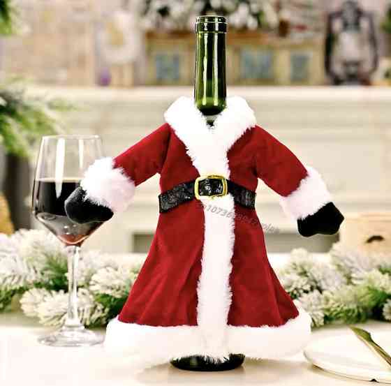 Чехол для бутылки новогодний Шуба Санта Клауса 26 на 21 см красный Киев