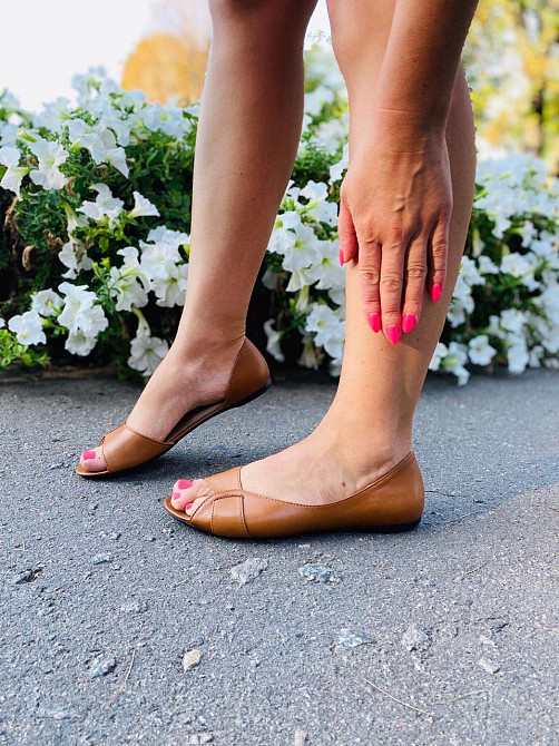 Ника Балетки жіночі руді відкриті VSN Ніка весна-літо, натуральна шкіра / Стильні балетки на лі Коломия - фото 2