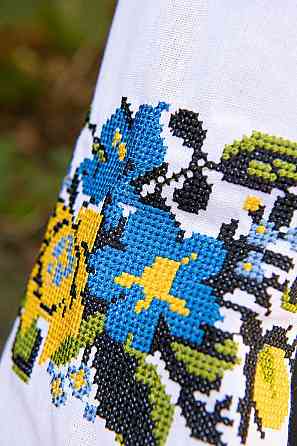 Вышиванка женская, льняная, белая, с длинным рукавом топ Киев