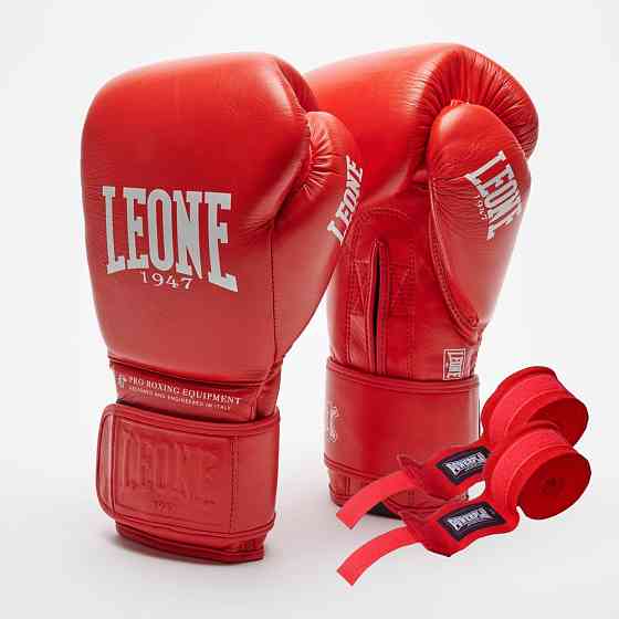 Боксерські рукавиці Leone GN111 THE GREATEST Red 16 унцій (бинти 4 м. в комплекті) Кам'янське