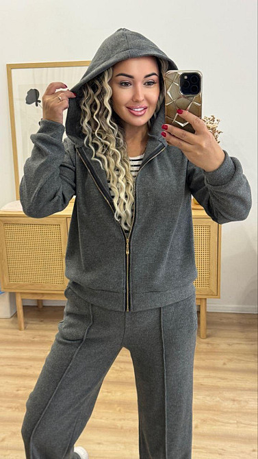 Женский теплый прогулочный костюм двойка: кофта и штаны вязка на трикотажной основе Графит, 52/54 Одесса - изображение 7