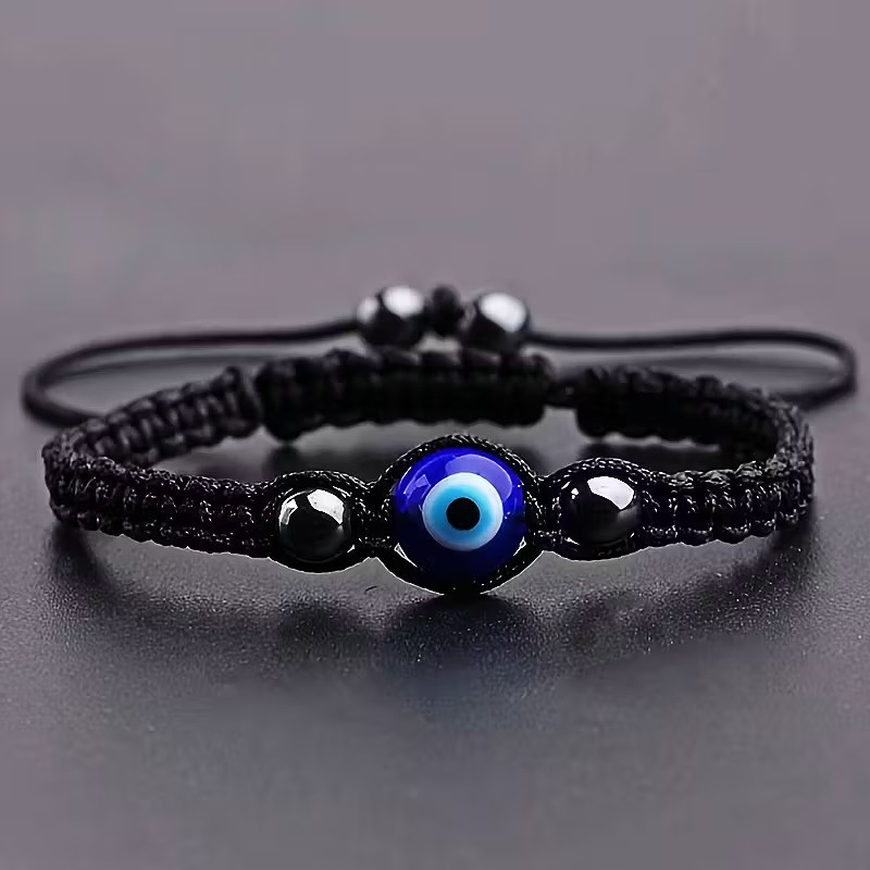 Браслет-оберег от сглаза плетёный чёрный шнур с бусиной Киев - изображение 1