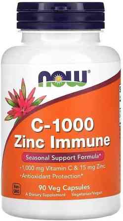 Вітамін С та цинк Now Foods C-1000 Zinc Immune 1000 мг/15 мг 90 вег капс Київ