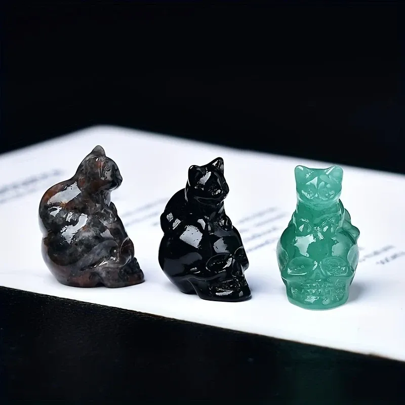 Фигурка кот на черепе из натурального лабрадорита 3 см. Киев - изображение 3
