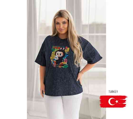 Бавовняна жіноча футболка тай-дай Labubu Graffiti Батал Київ