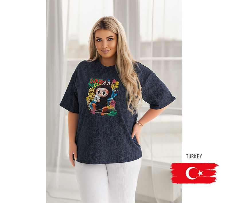 Бавовняна жіноча футболка тай-дай Labubu Graffiti Батал Київ - фото 1