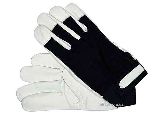 Рукавиці робочі біло-чорні YATO : бавовна + шкіра, розмір 10 [10/120] Одесса