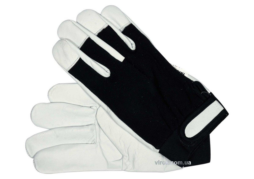 Рукавиці робочі біло-чорні YATO : бавовна + шкіра, розмір 10 [10/120] Одесса - изображение 1