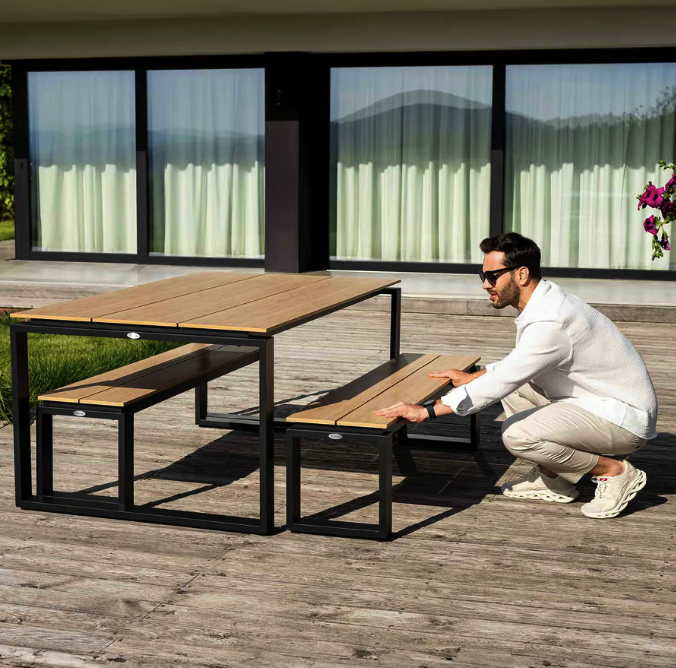 Набір садових меблів Di Volio Trento стіл + 2 лавки бежевий Киев - изображение 5