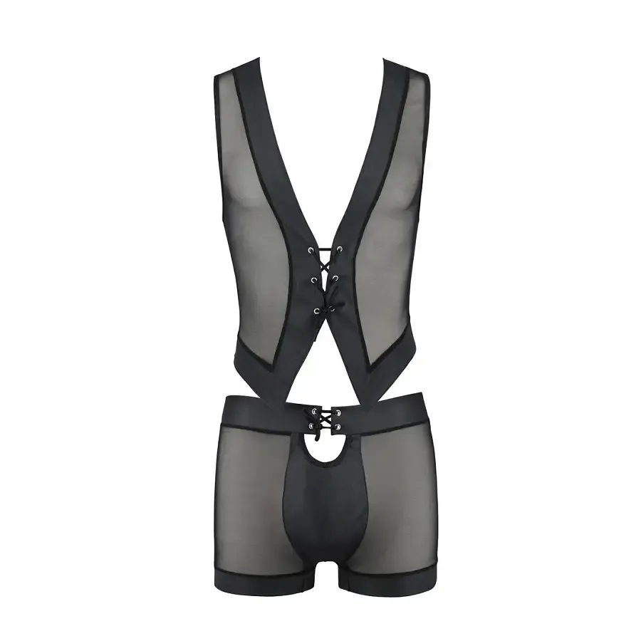 Комплект чоловічої білизни на шнурівці Passion 053 SET WILLIAM S/M Black, жилет, боксери Львів - фото 5