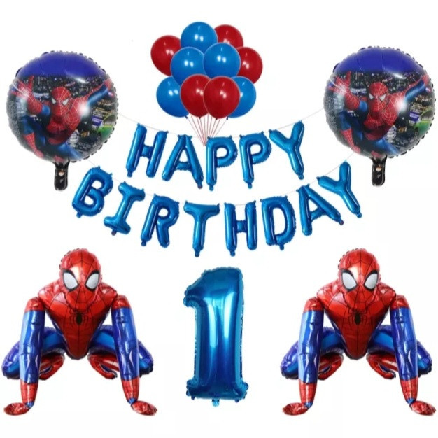 Шарики Спайдермен Happy birthday и шарик цифра 1 разноцветный Киев - изображение 1