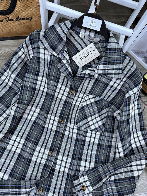 Женская базовая рубашка в модную клетку турецкая фланель Серый, 42/44 Одесса - изображение 3