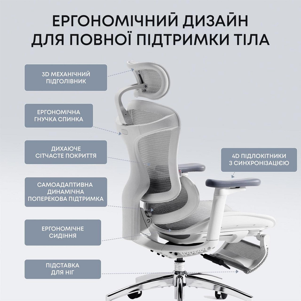 Кресло офисное Sihoo Doro C300L Mesh White with footrest (Doro-C300L-A3-102-JT) ( 14112 ) Харьков - изображение 10
