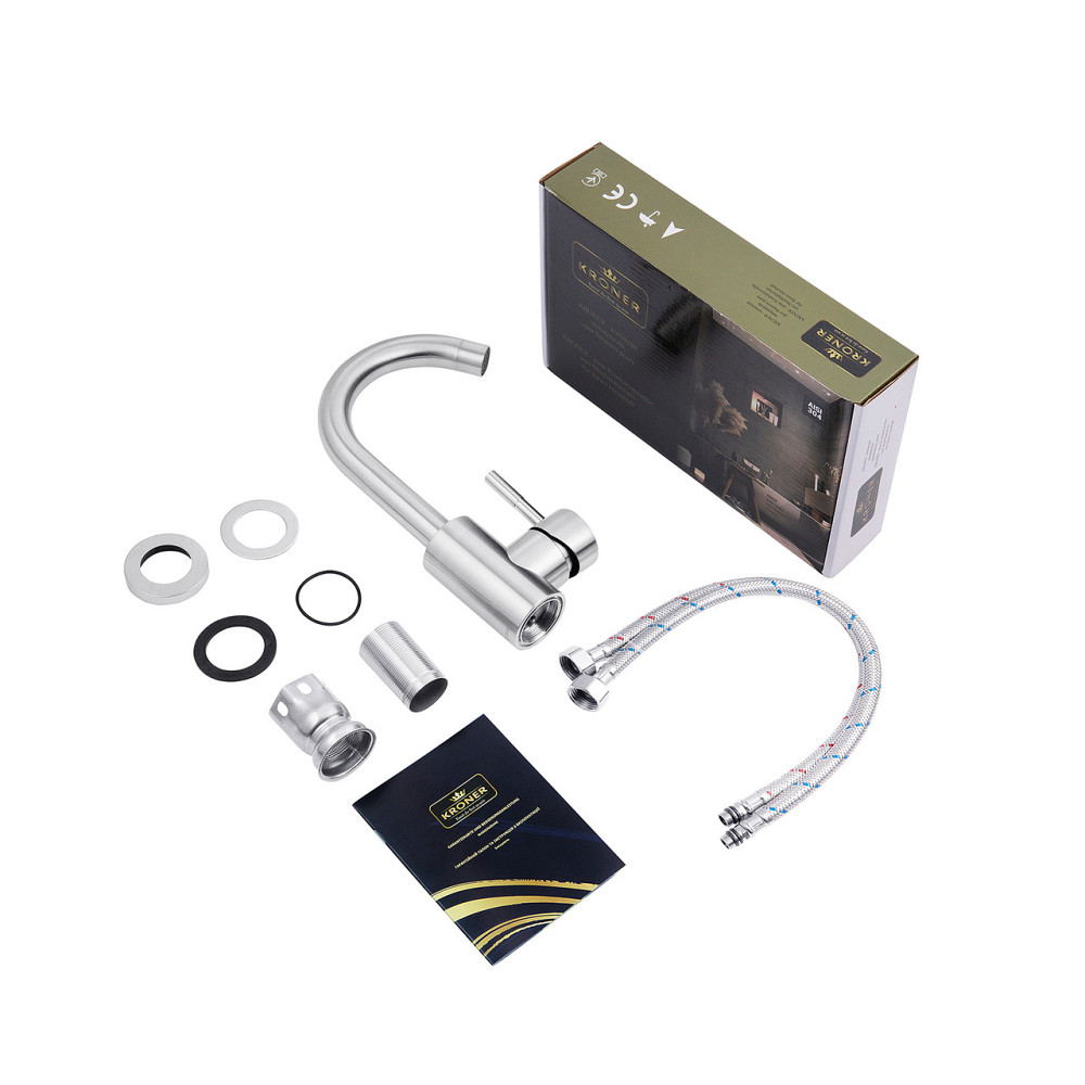 Змішувач для раковини Kroner KRP Edelstahl Klassisch - ESG011 сатин Київ - фото 8