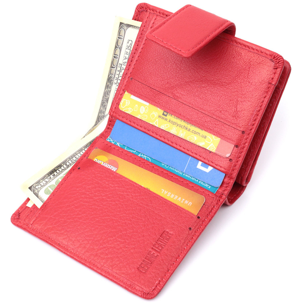 Яркий женский кошелек с монетницей и блоком для пропусков из натуральной кожи Красный (ST Leather) Киев - изображение 10