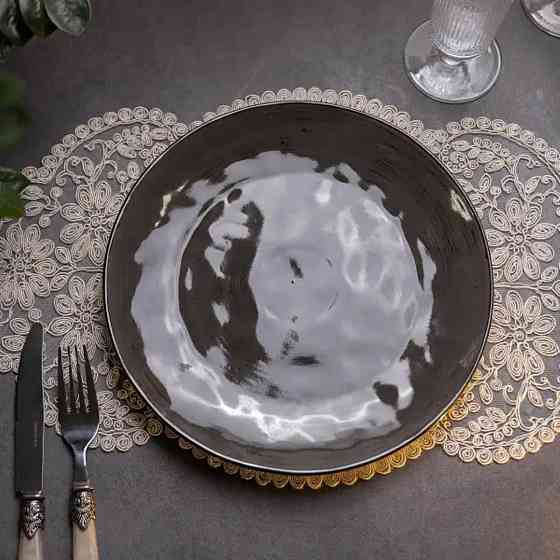 Тарелка сервировочная круглая 26 см плоская фарфоровая коричневая HP23393 Киев