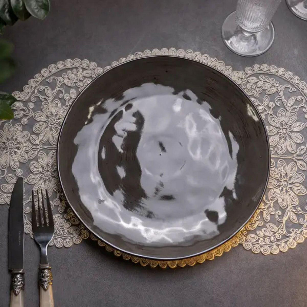 Тарілка сервірувальна кругла 26 см плоска порцелянова коричнева HP23393 Київ - фото 2