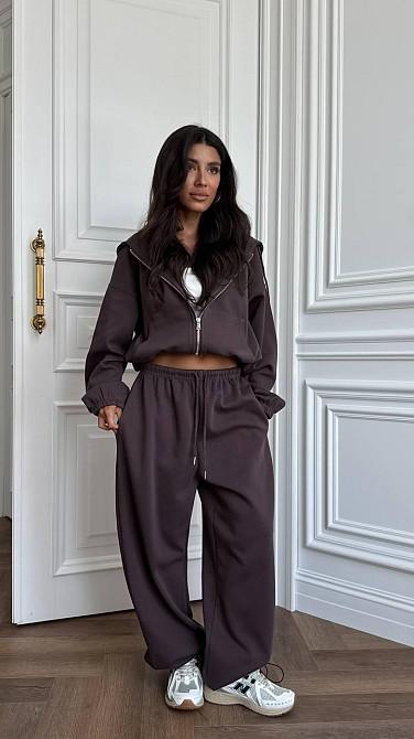 Стильный женский костюм двойка в спортивном стиле турецкая двунитка. 46/48, Шоколад Одесса - изображение 1