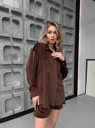 Жіночий стильний прогулянковий велюровий костюм-двійка Шоколад Одеса