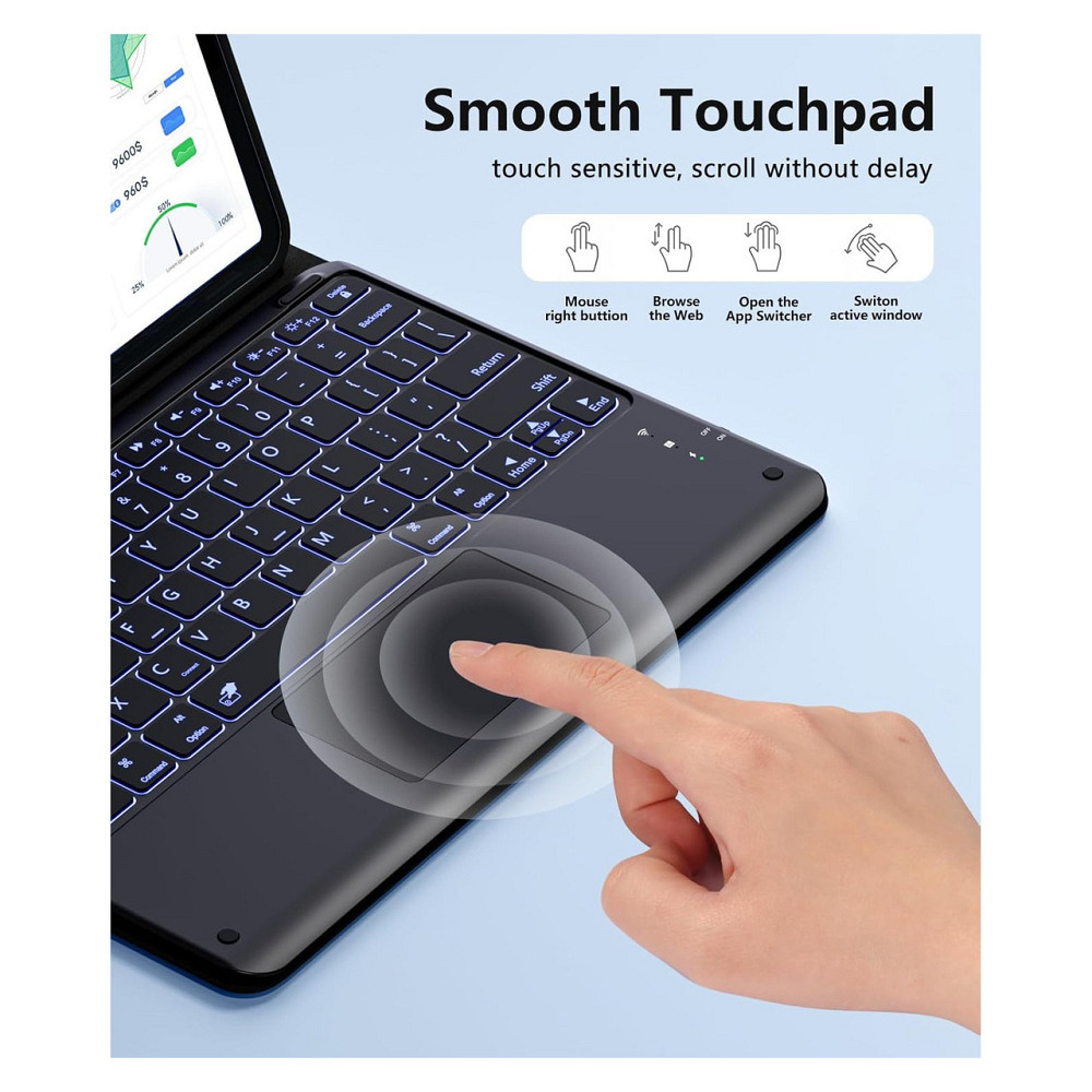 Чохол з клавіатурою кейс Harvopu for iPad Air 13 і Pro 12.9 Чорний мультитач трекпад 7 кольорів підсвітка магнітна клавіатура Київ - фото 9
