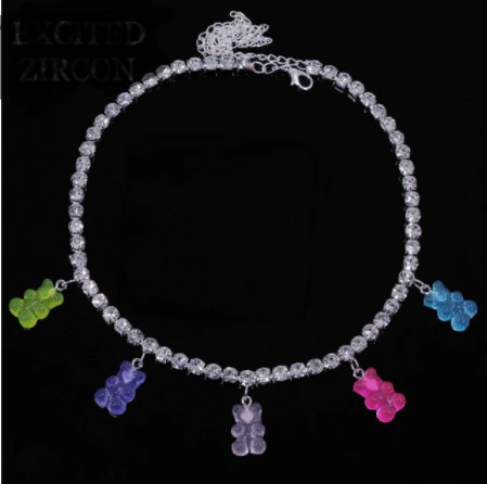 Ожерелье с мишками разноцветные - длина 35см + 22см, (ругелируется), смола, цинковый сплав Киев - изображение 1