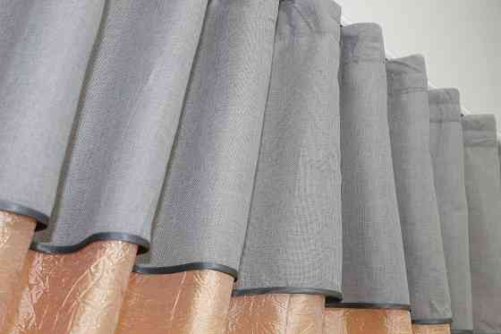 Кухонные шторы VR-Textil № 073к с ламбрекеном и подхватами персиковый со светло-серым 270х170 см (52-0142) Киев