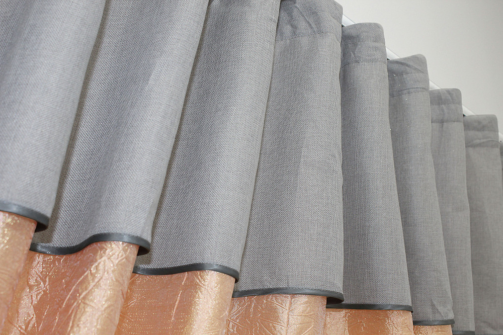 Кухонные шторы VR-Textil № 073к с ламбрекеном и подхватами персиковый со светло-серым 270х170 см (52-0142) Киев - изображение 5