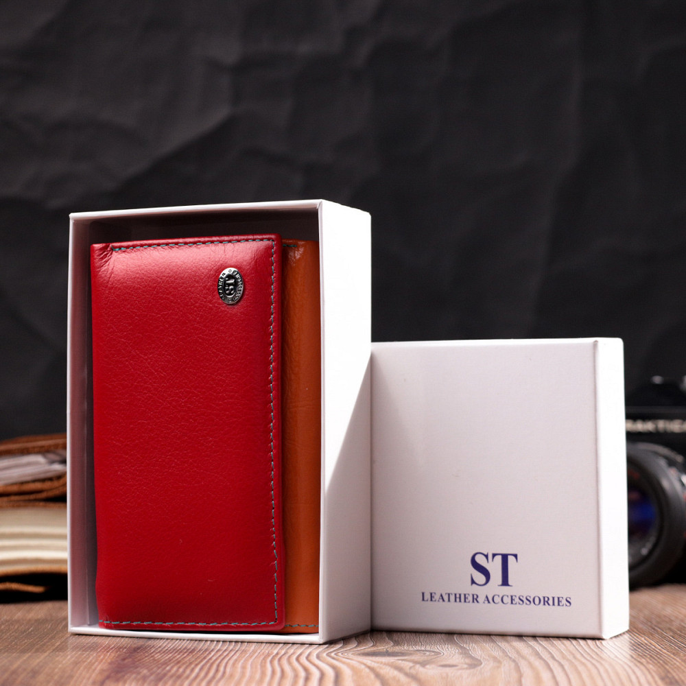 Шкіряний гаманець в три складання для жінок Різнокольоровий (ST Leather) Київ - фото 4