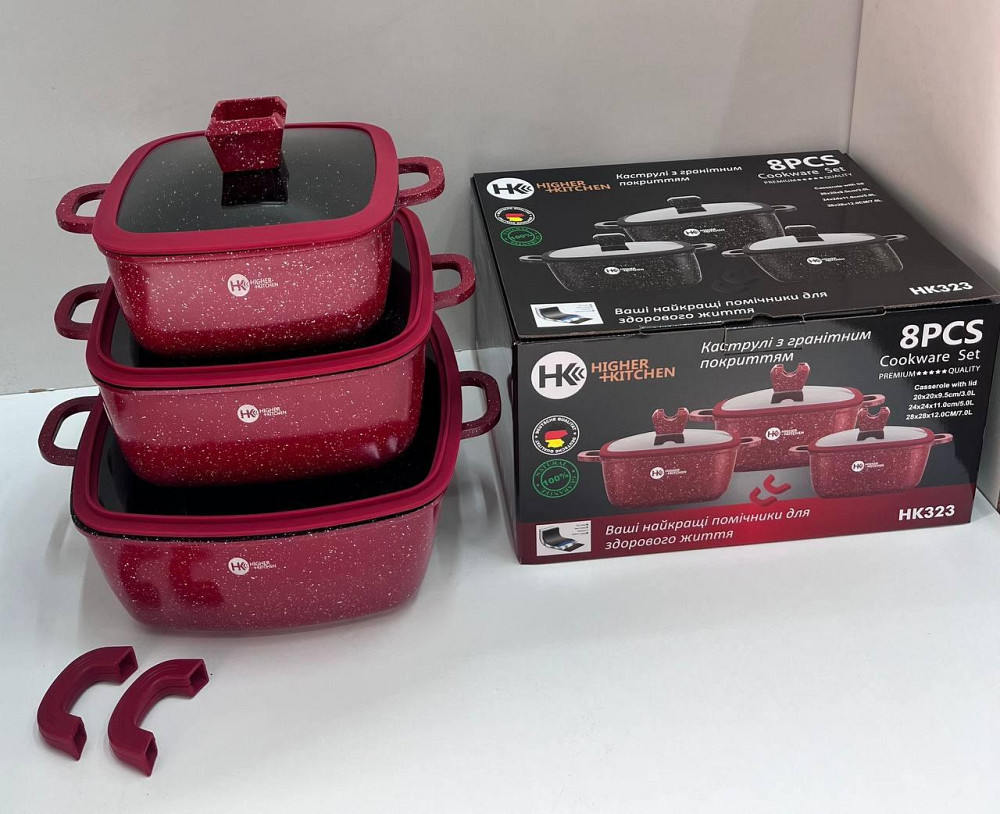 НК-323 Каструлі Набір квадратних із силіконовими кришками (4) Одеса - фото 6