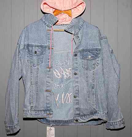 Джинсовая куртка женская оверсайз с капюшоном р 42-46 Харьков