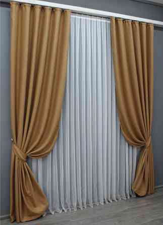Комплект готовых штор VR-Textil Лен рогожка № 1427ш Карамельный 150х270 см 2 шт (33-0295) Киев