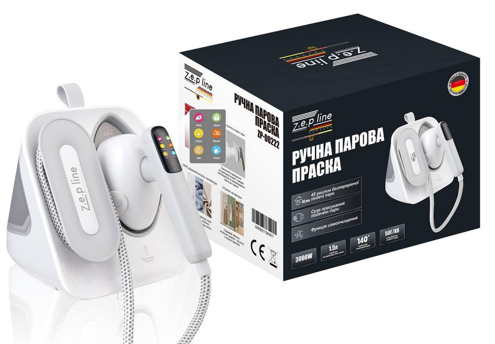 Ручна парова праска Zepline ZP-00222 3000Вт з резервуаром 1,5 л, подачею пари 50 г/хв, Біла Одеса - фото 2