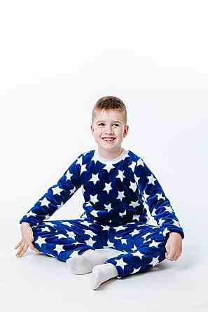 Пижама детская, тёплая, велсофт, темно-синяя,топ Крохатушка одяг Киев