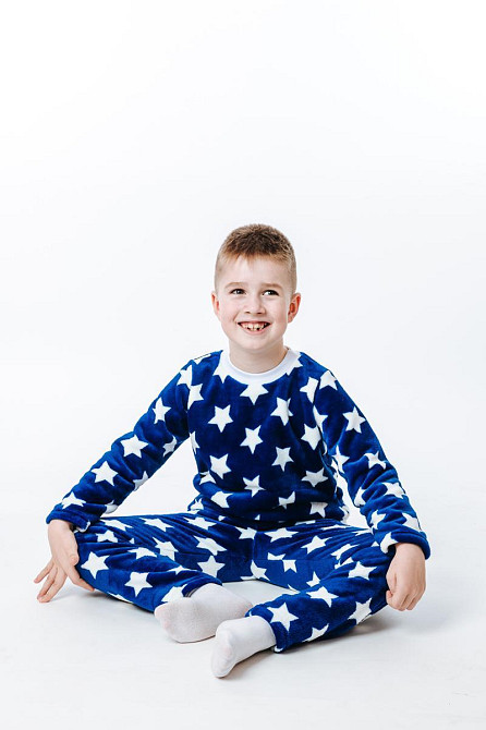 Пижама детская, тёплая, велсофт, темно-синяя,топ Крохатушка одяг Киев - изображение 1
