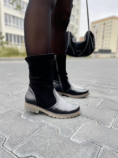 Vesna Напівчоботи жіночі VESNA чорні шкіра+замша натуральна зима 38р.39р.40р. (1258) Коломыя - изображение 5