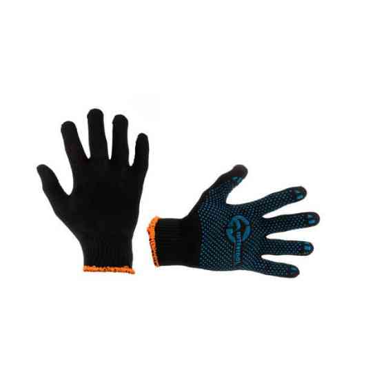 Рукавичка трикотажна, сині ПВХ крапки, 70% бавовна / 30% поліестер, 10", клас в’язки 10, чорна, 55 г INTERTOOL SP-0129 Київ