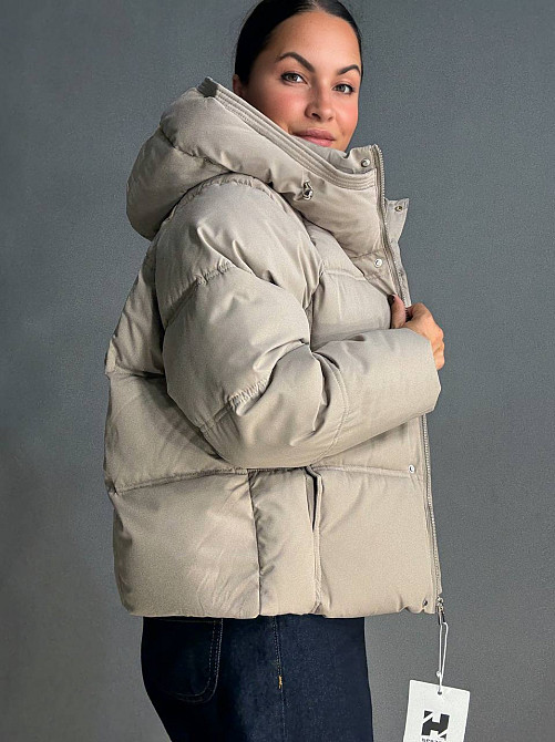 Куртка жіноча Haiziyuan 8589 середня довжина з капюшоном бежева, бежевий, L Київ - фото 13