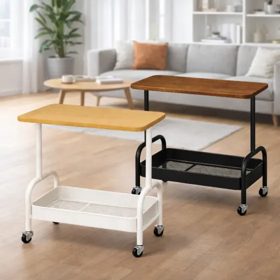 Стеллажная полка на колесах/ прикроватный органайзер / офисная тележка с деревянной полкой Коломия