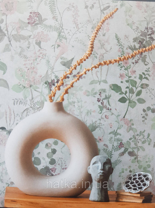 Шпалери вінілові на флізеліні AS creation The Bos 0.53х10 рослини листя квітів ягоди зелені на білому Київ - фото 2