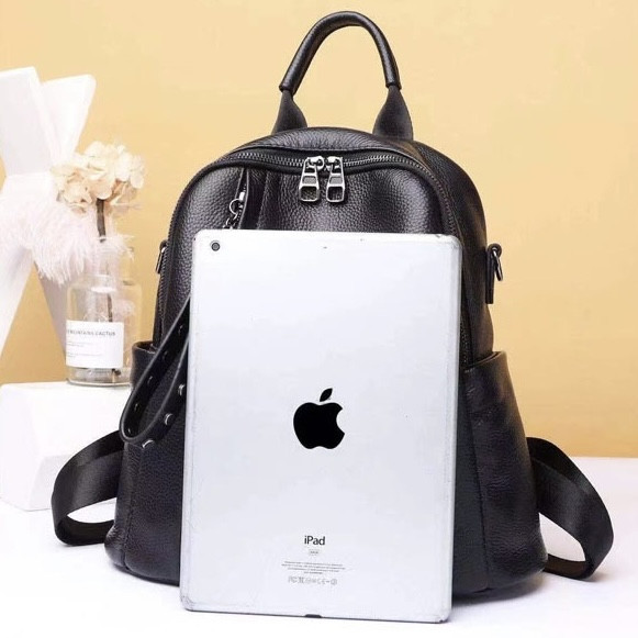 Шкіряний класичний жіночий рюкзак 26х32х15, наплічна сумка з багатьма відділеннями, чорна Київ - фото 2