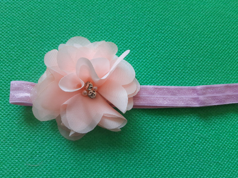 Детская повязка с цветком персиковая - размер цветка 6,5см, размер универсальный (на резинке) Киев - изображение 1