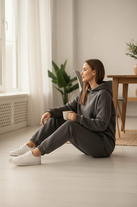 Жіночий спортивний теплий костюм на флісі батал Сірий р 2XL/3XL Харків - фото 7