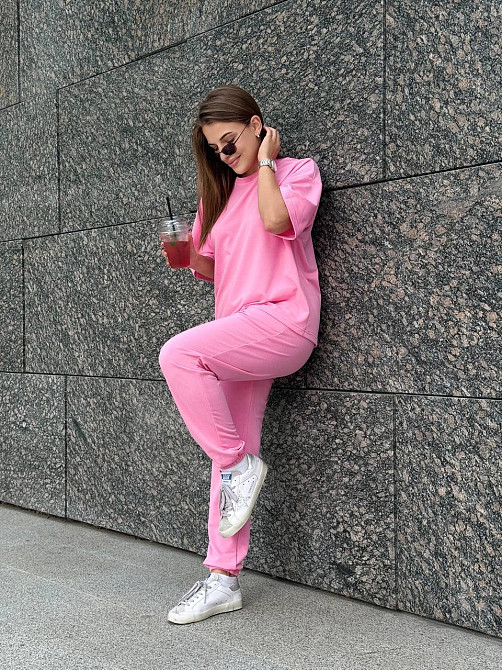 Жіночий костюм двонитка футболка та штани прогулянковий Рожевий XL-XXL Харків - фото 16