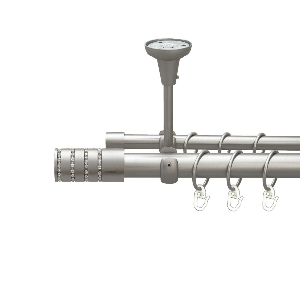 Карниз Orvit Барамелла металевий дворядний відкритий до стелі гладка труба кільце металеве Сатин 25\16 мм 160 см (00-00023756) Львів - фото 1