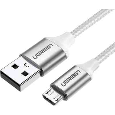 Дата кабель USB 2.0 AM to Micro 5P 2.0m US290 3A 18W Nickel Plating White Ugreen (60153) Винница