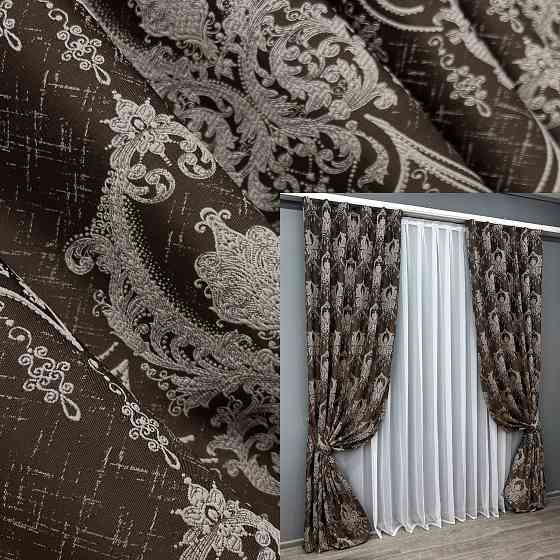 Комплект готових штор VR-Textil Парча № 1773ш Венге з молочним 155х290 см 2 шт (33-0735) Київ