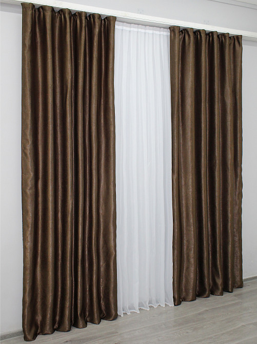 Комплект готовых штор VR-Textil Лен Парма № 1252ш Коричневый 100х270 см 2 шт (31-516) Киев - изображение 5
