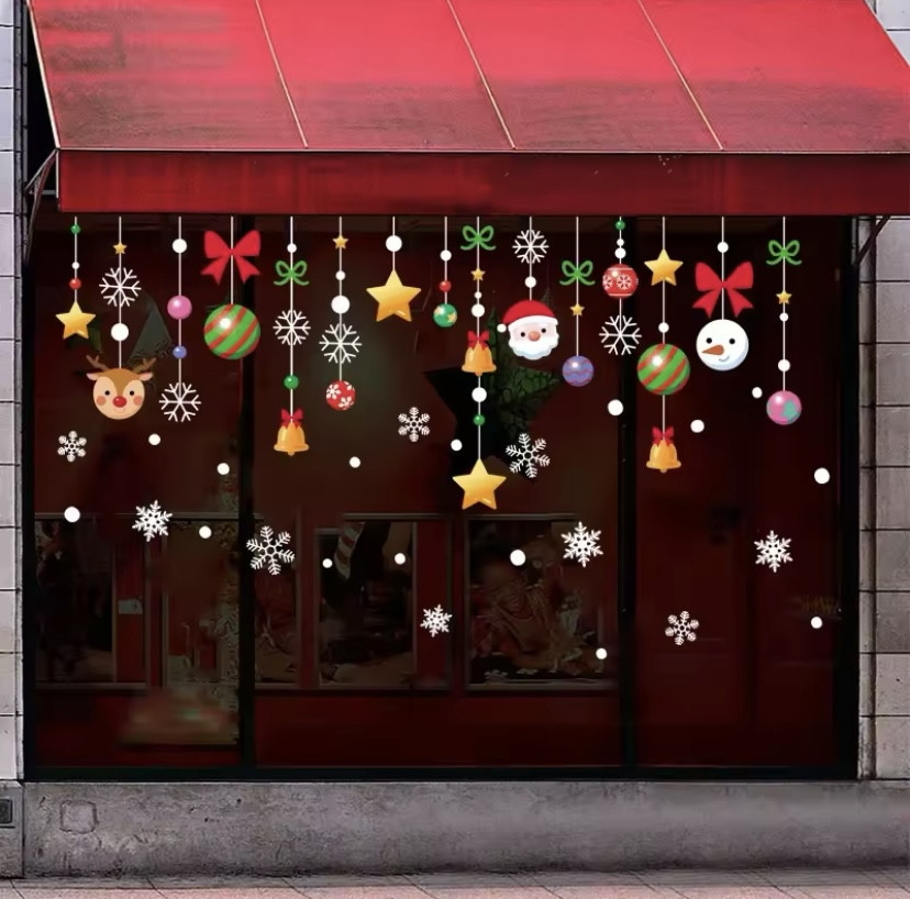 Наклейки на окна новогодние Шары и игрушки картина состоит с 4 листов размером 30 на 20см силикон разноцветный Киев - изображение 6