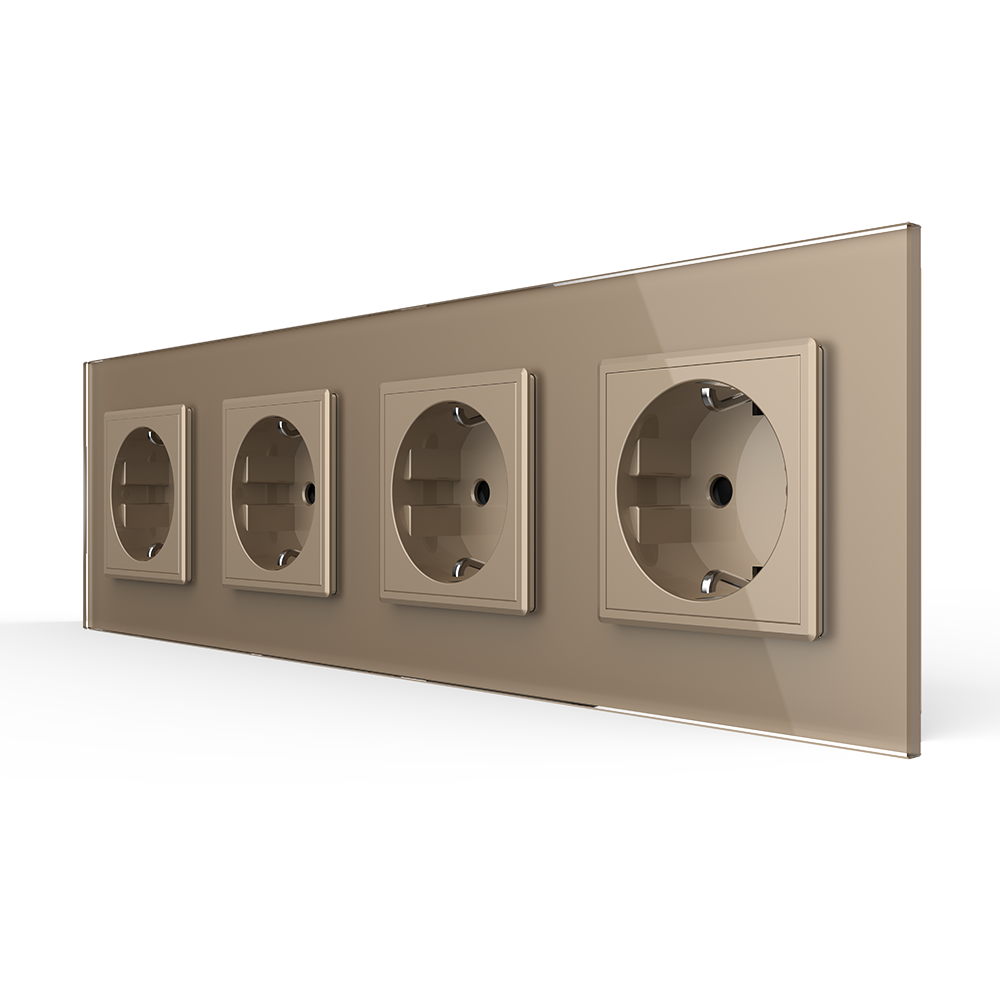 Чотиримісна електрична розетка з заземленням LIVOLO, золота, скляна рамка, шторки, 250В 16А (VL-C7C4EU-13) Коломыя - изображение 7